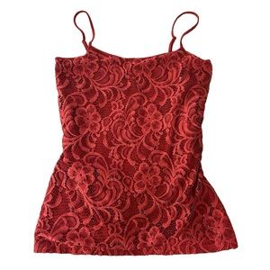 red, lacy, floral ann taylor spaghetti-strap top